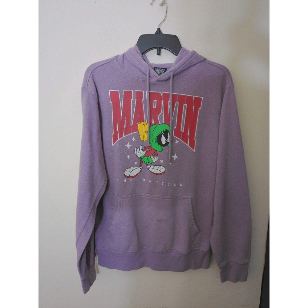 Looney Tunes Hoodie Women Small Purple Marvin the Martian Graphic Pullover VTG